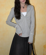 フード付きボーダーロングスリーブTシャツ