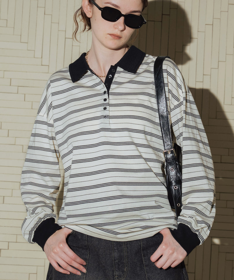 オーバーサイズボーダーポロTシャツ