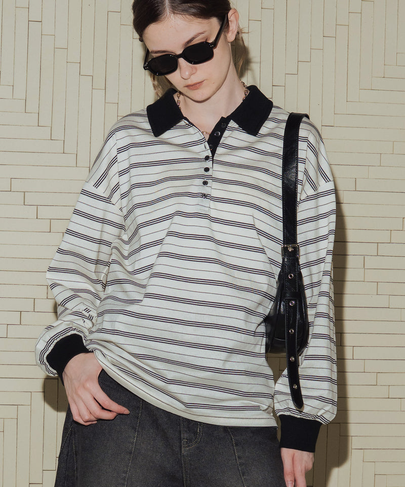 オーバーサイズボーダーポロTシャツ