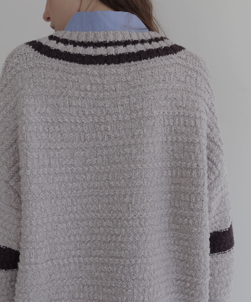 オーバーサイズVネックバイカラーラインニット