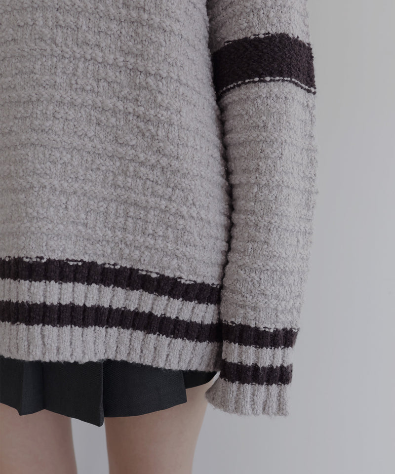 オーバーサイズVネックバイカラーラインニット