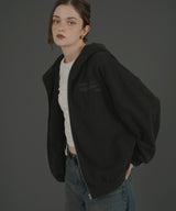 ロゴ刺繍オーバーサイズボアフリースジップパーカー