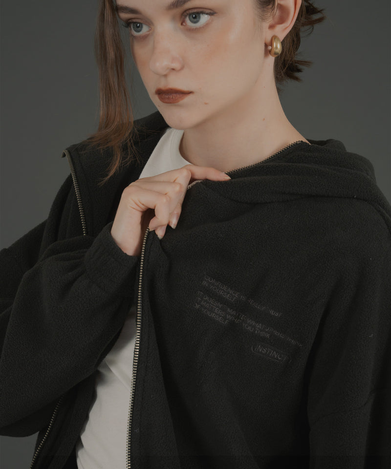 ロゴ刺繍オーバーサイズボアフリースジップパーカー