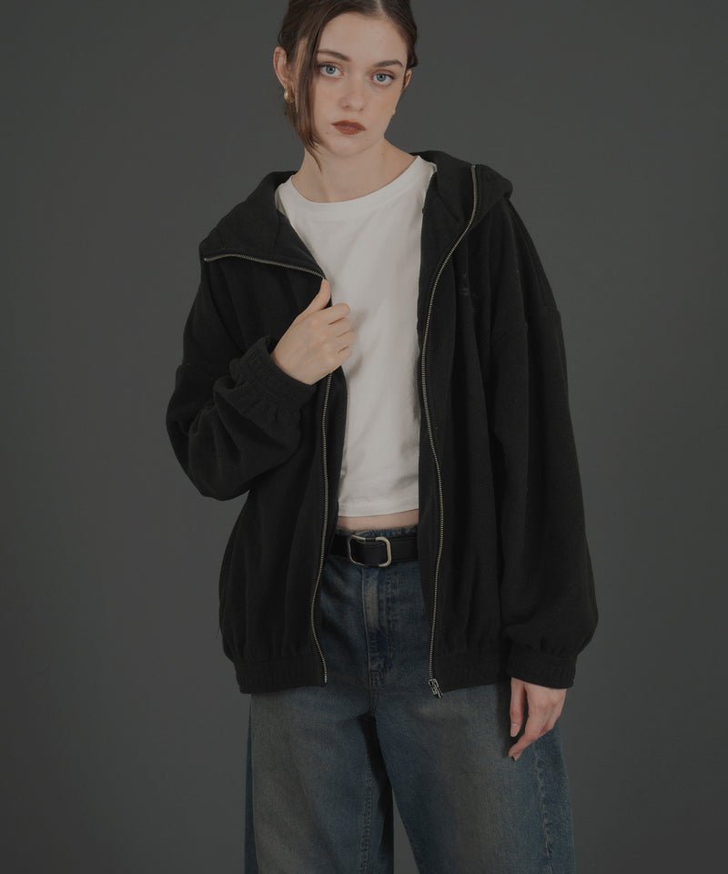 ロゴ刺繍オーバーサイズボアフリースジップパーカー