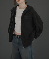 ロゴ刺繍オーバーサイズボアフリースジップパーカー