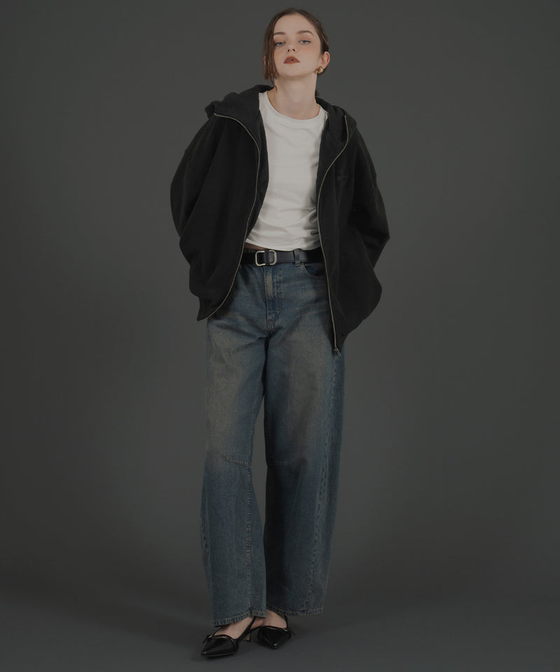 ロゴ刺繍オーバーサイズボアフリースジップパーカー