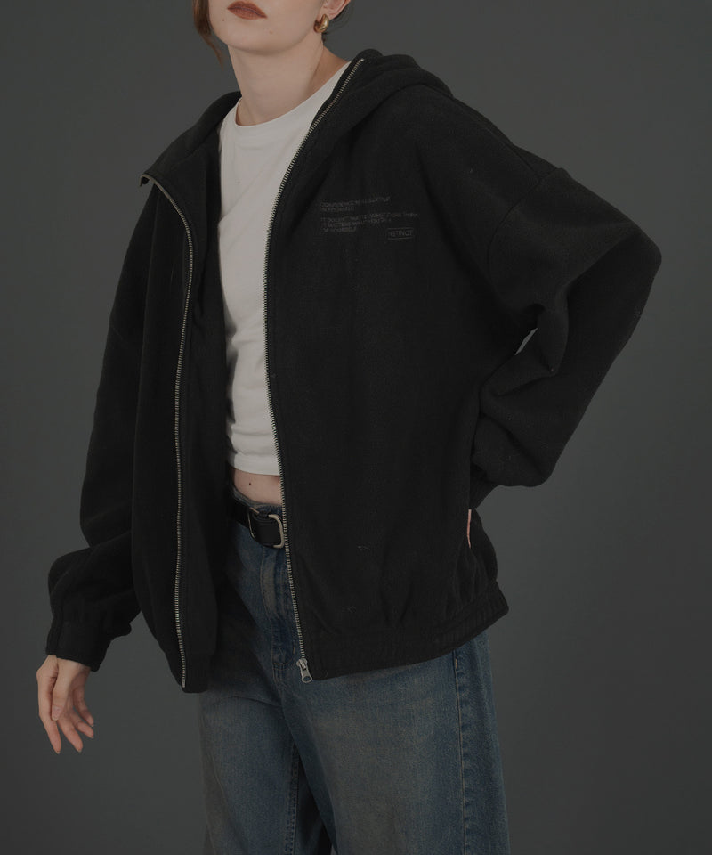 ロゴ刺繍オーバーサイズボアフリースジップパーカー