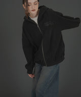 ロゴ刺繍オーバーサイズボアフリースジップパーカー