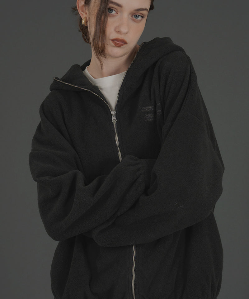 ロゴ刺繍オーバーサイズボアフリースジップパーカー