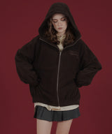 ロゴ刺繍オーバーサイズボアフリースジップパーカー