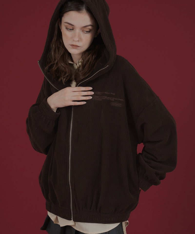 ロゴ刺繍オーバーサイズボアフリースジップパーカー