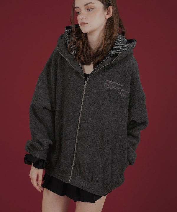 ロゴ刺繍オーバーサイズボアフリースジップパーカー