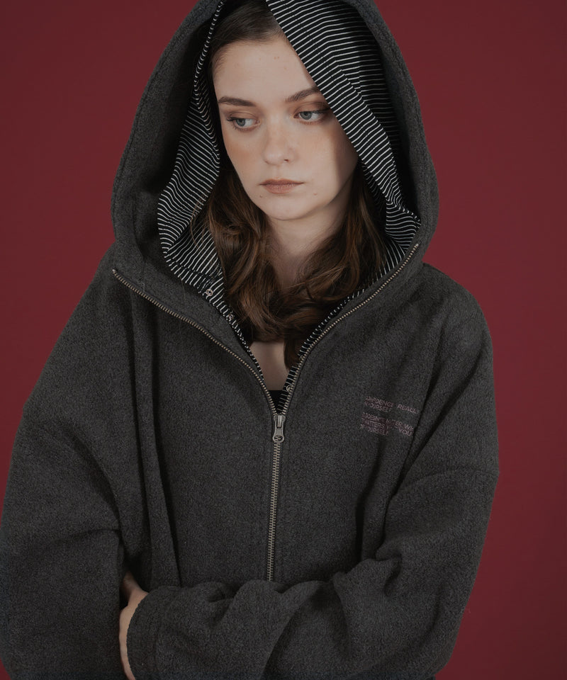 ロゴ刺繍オーバーサイズボアフリースジップパーカー