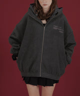 ロゴ刺繍オーバーサイズボアフリースジップパーカー