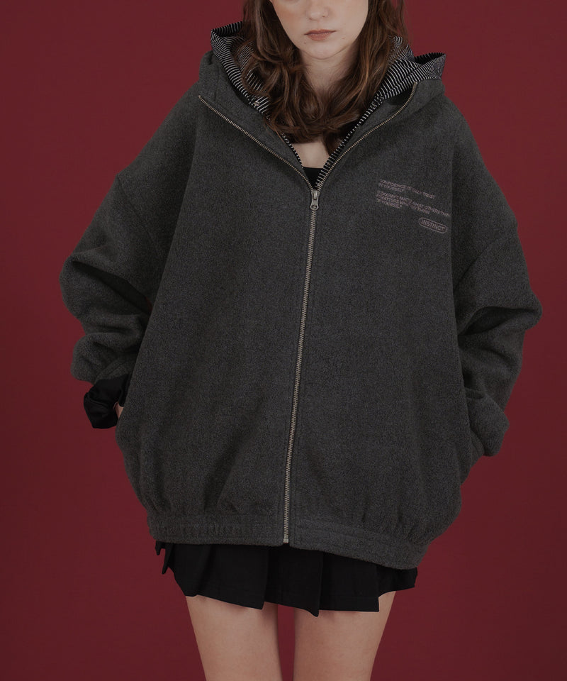 ロゴ刺繍オーバーサイズボアフリースジップパーカー