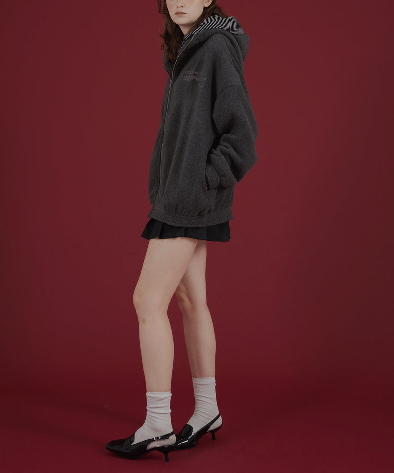 ロゴ刺繍オーバーサイズボアフリースジップパーカー