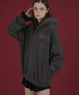 ロゴ刺繍オーバーサイズボアフリースジップパーカー