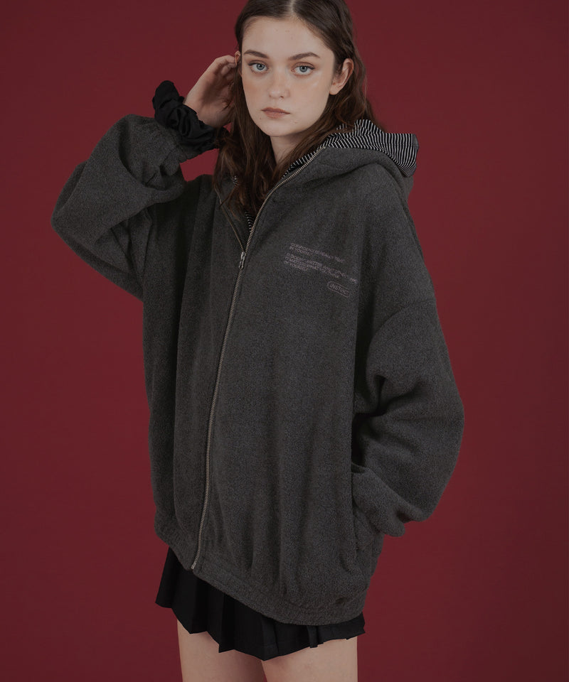 ロゴ刺繍オーバーサイズボアフリースジップパーカー