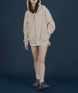 ロゴ刺繍オーバーサイズボアフリースジップパーカー