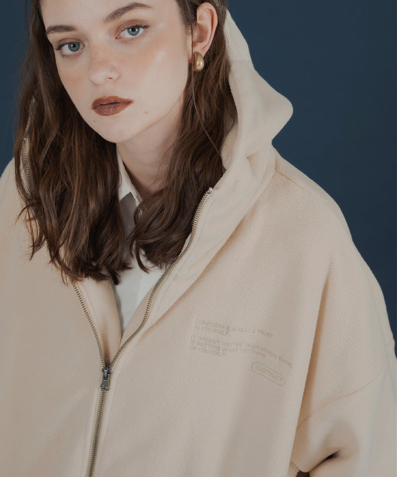 ロゴ刺繍オーバーサイズボアフリースジップパーカー