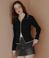 バイカラーダブルジップリブポロニットカーディガン