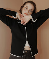 バイカラーダブルジップリブポロニットカーディガン