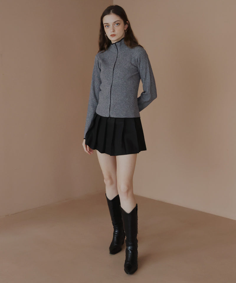 バイカラーダブルジップリブポロニットカーディガン