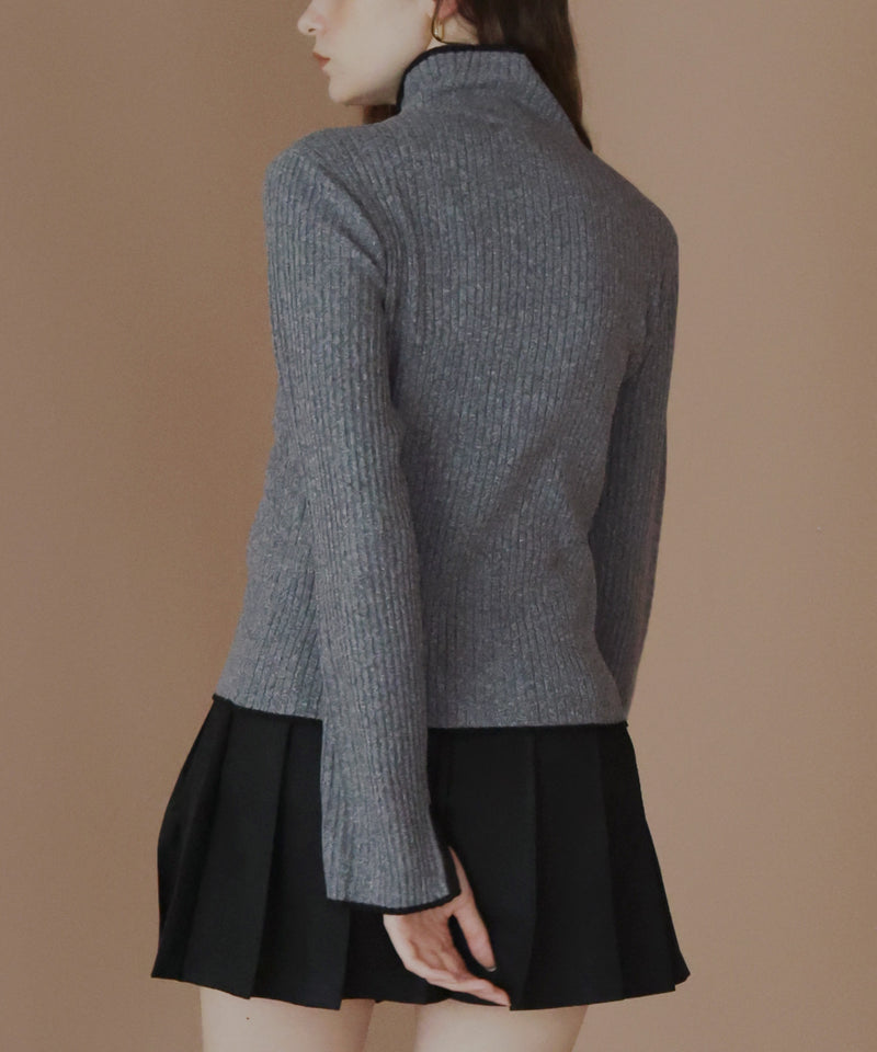 バイカラーダブルジップリブポロニットカーディガン