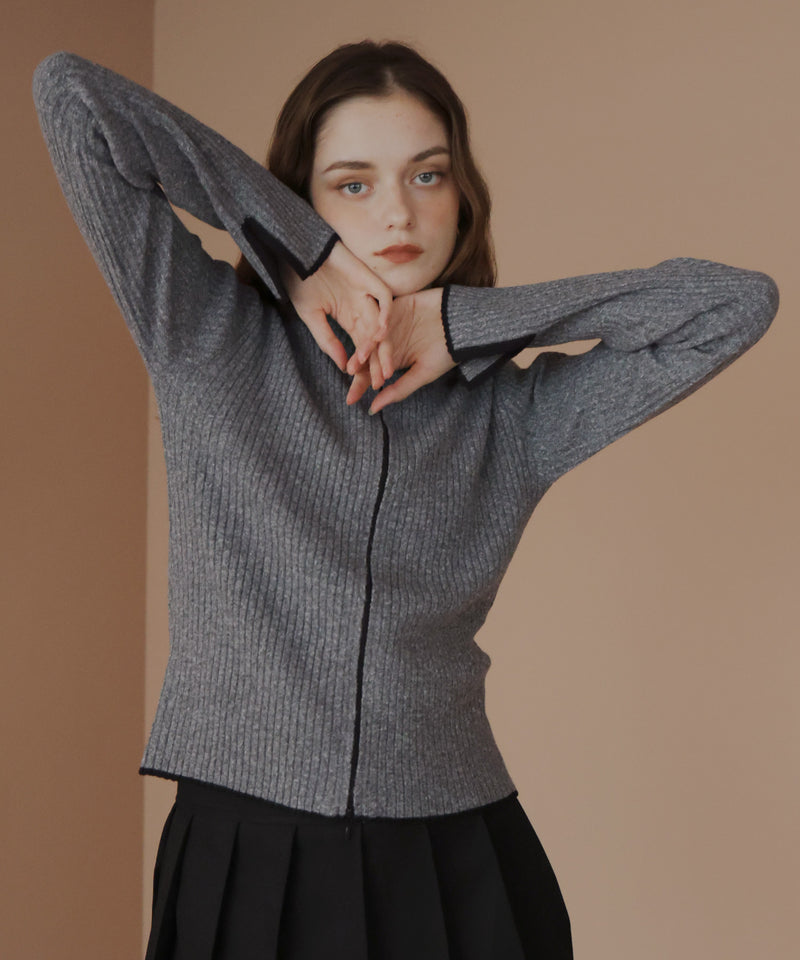 バイカラーダブルジップリブポロニットカーディガン