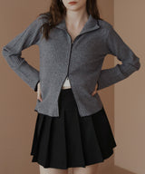 バイカラーダブルジップリブポロニットカーディガン