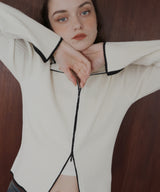 バイカラーダブルジップリブポロニットカーディガン