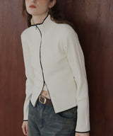 バイカラーダブルジップリブポロニットカーディガン