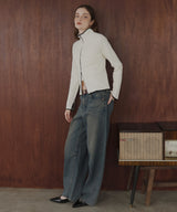 バイカラーダブルジップリブポロニットカーディガン