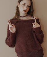 チョーカー付きシャギーニットトップス