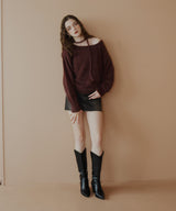 チョーカー付きシャギーニットトップス