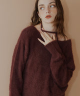 チョーカー付きシャギーニットトップス