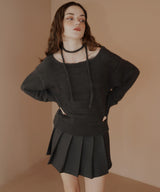 チョーカー付きシャギーニットトップス