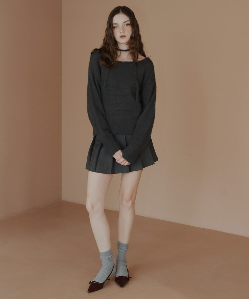 チョーカー付きシャギーニットトップス