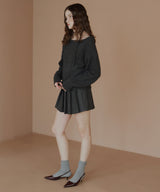 チョーカー付きシャギーニットトップス