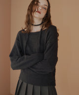 チョーカー付きシャギーニットトップス