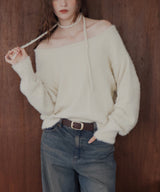 チョーカー付きシャギーニットトップス