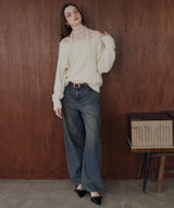 チョーカー付きシャギーニットトップス