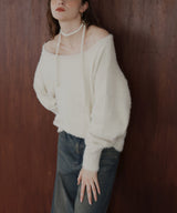 チョーカー付きシャギーニットトップス