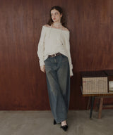 チョーカー付きシャギーニットトップス