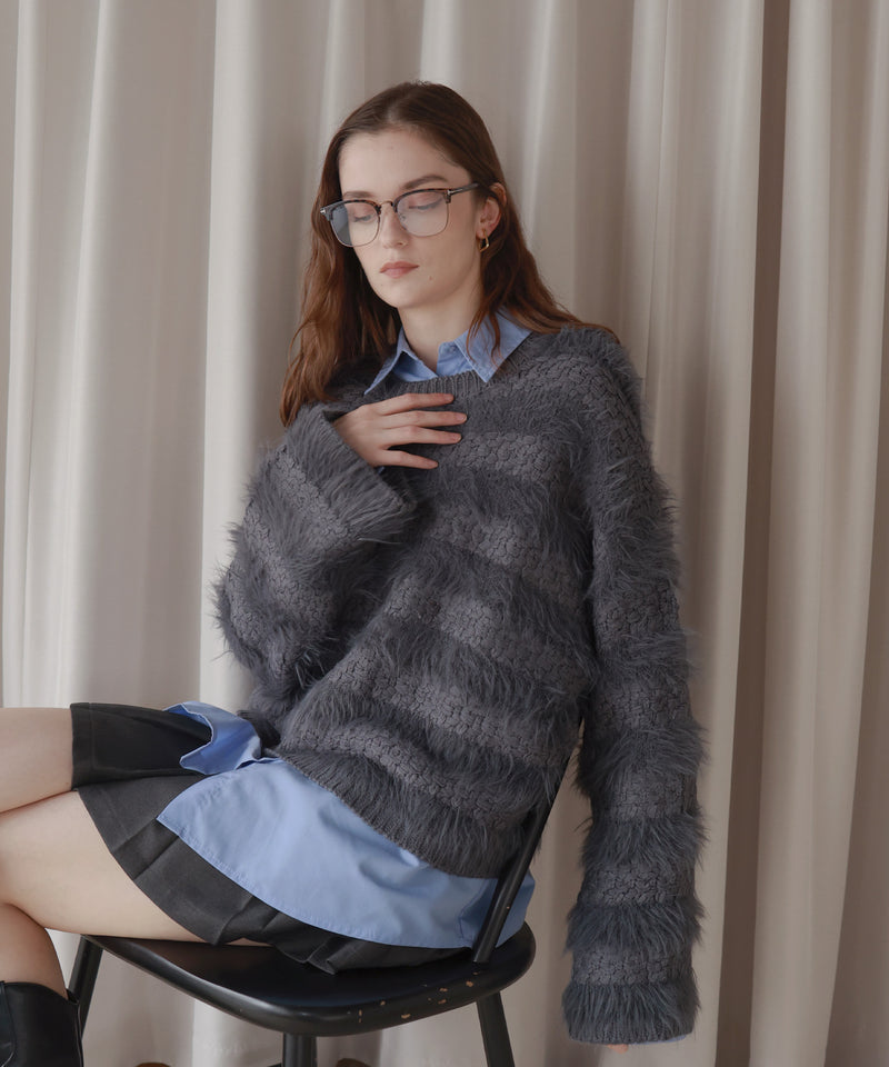 【12月上旬お届け商品】オーバーサイズシャギーボーダーニット