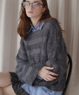 【12月上旬お届け商品】オーバーサイズシャギーボーダーニット