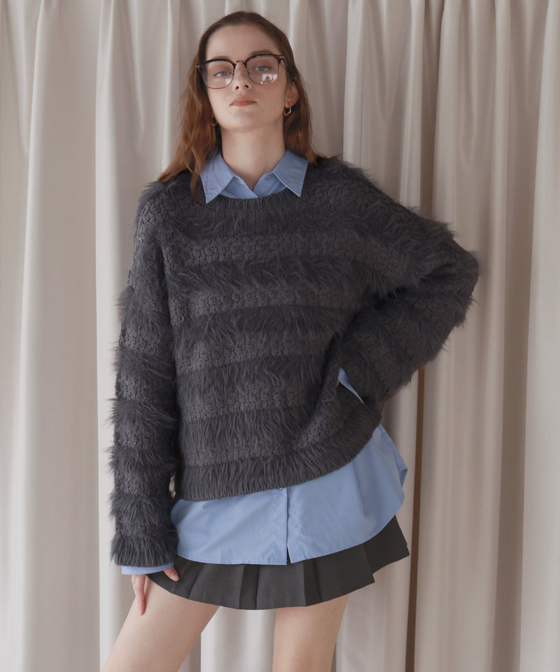 【12月上旬お届け商品】オーバーサイズシャギーボーダーニット