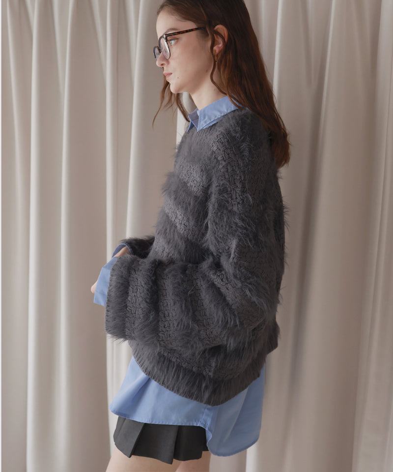 【12月上旬お届け商品】オーバーサイズシャギーボーダーニット