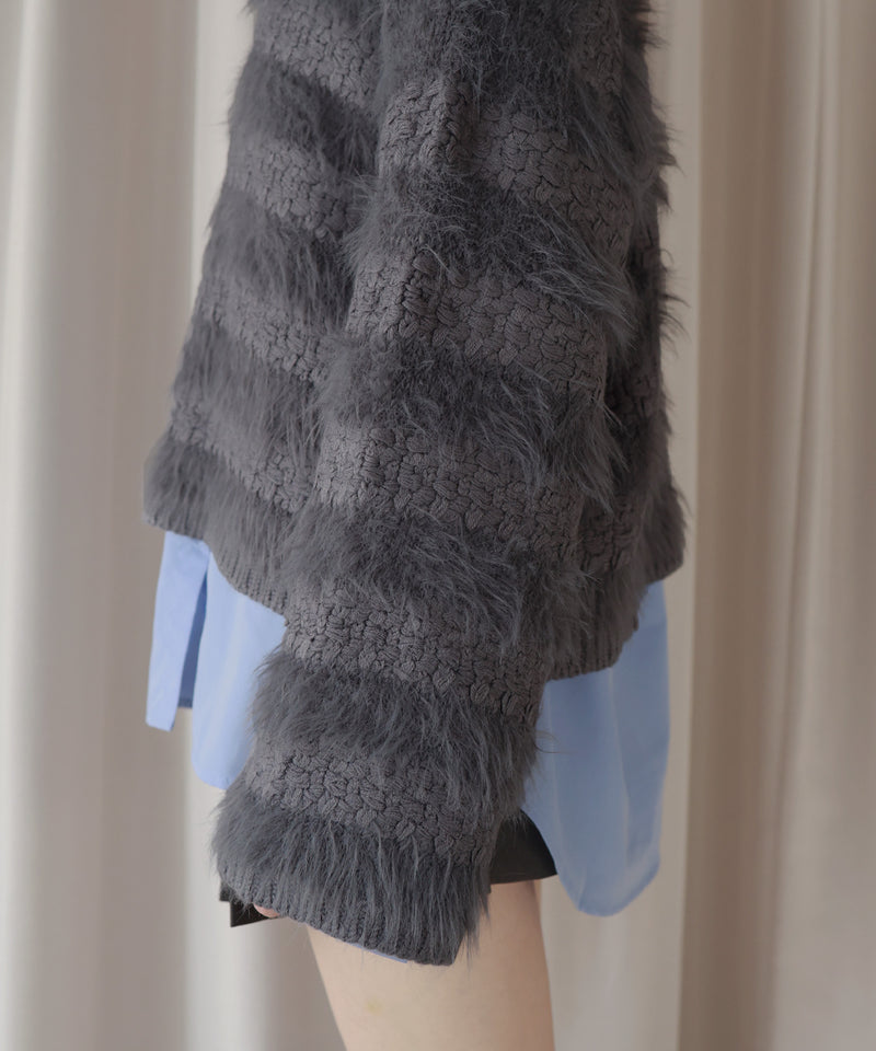 【12月上旬お届け商品】オーバーサイズシャギーボーダーニット