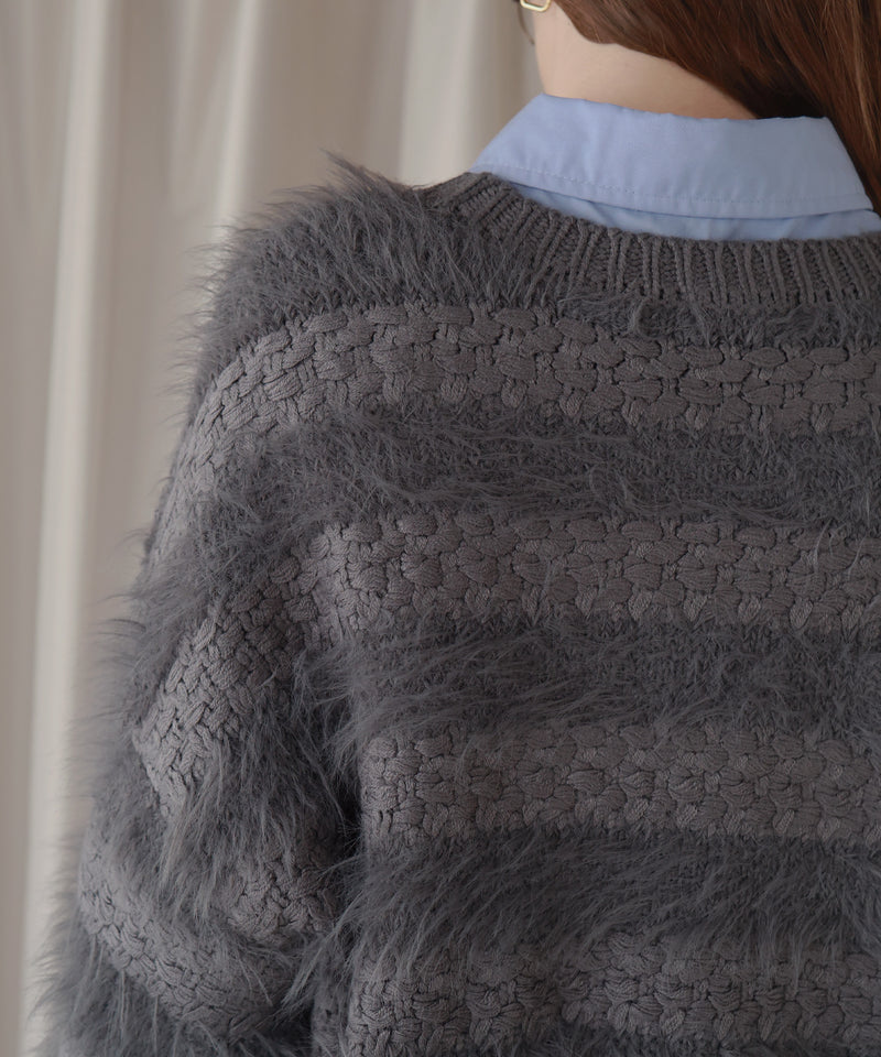 【12月上旬お届け商品】オーバーサイズシャギーボーダーニット